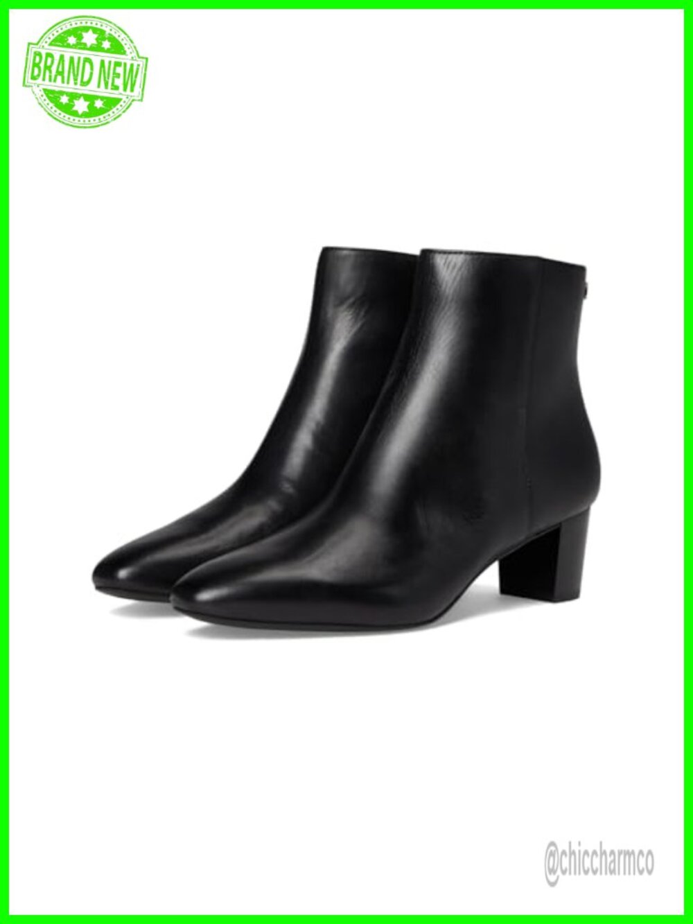 Burnished Leather Ankle Bootie with Block Heel and Square Toe